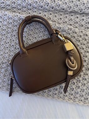 Zara Brown Mini Top-Handle Bag with Gold Accent